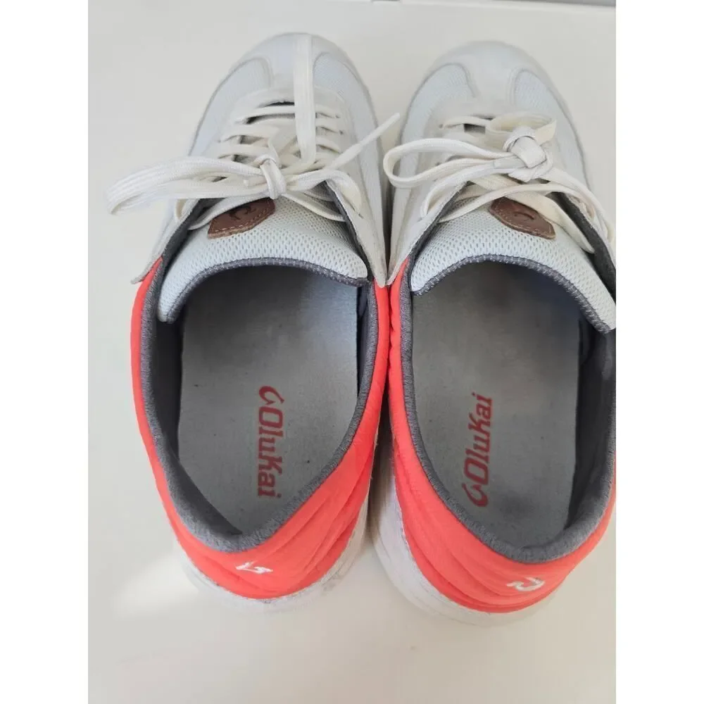 Olukai Mio Li Men’s Size 9.5 Neutral & Coral Sneakers Sude Mesh Comfort Travel